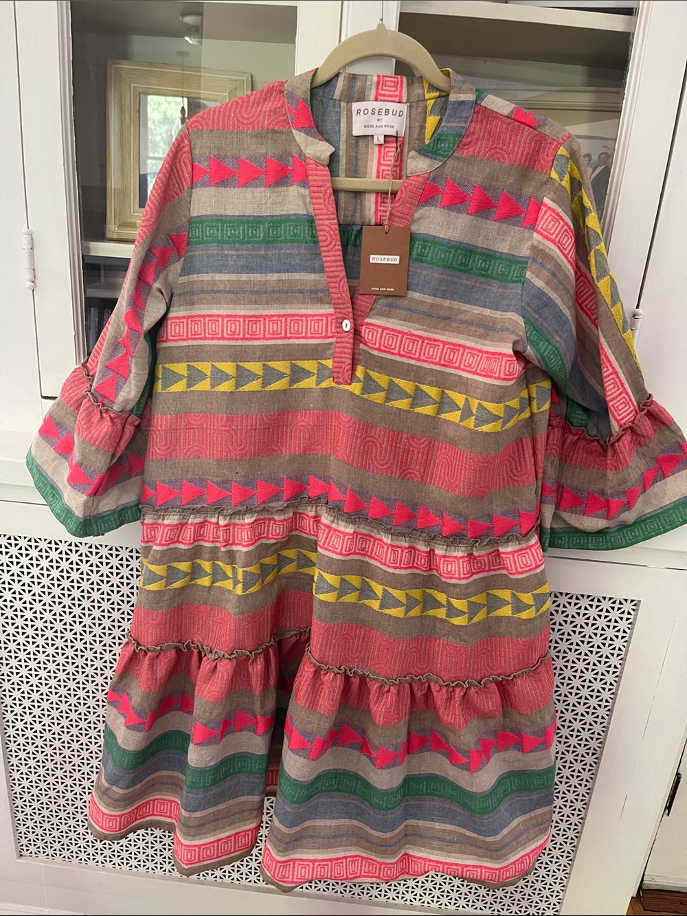 Rosebud by Rose and Rose Pink, Green & Yellow NWT Tiered Dress size large